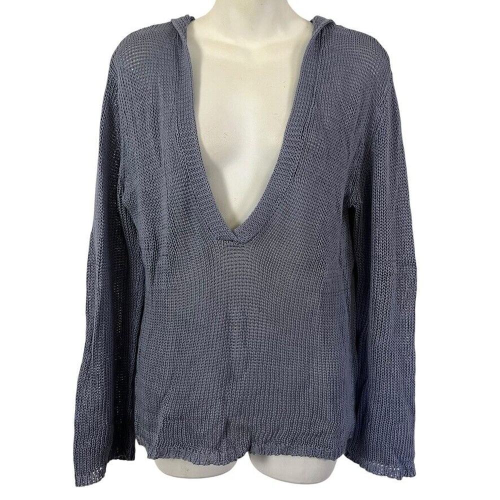 J Jill Womens 100% Mercerized Cotton Violet Oversized Loose Hooded Sweater sz M